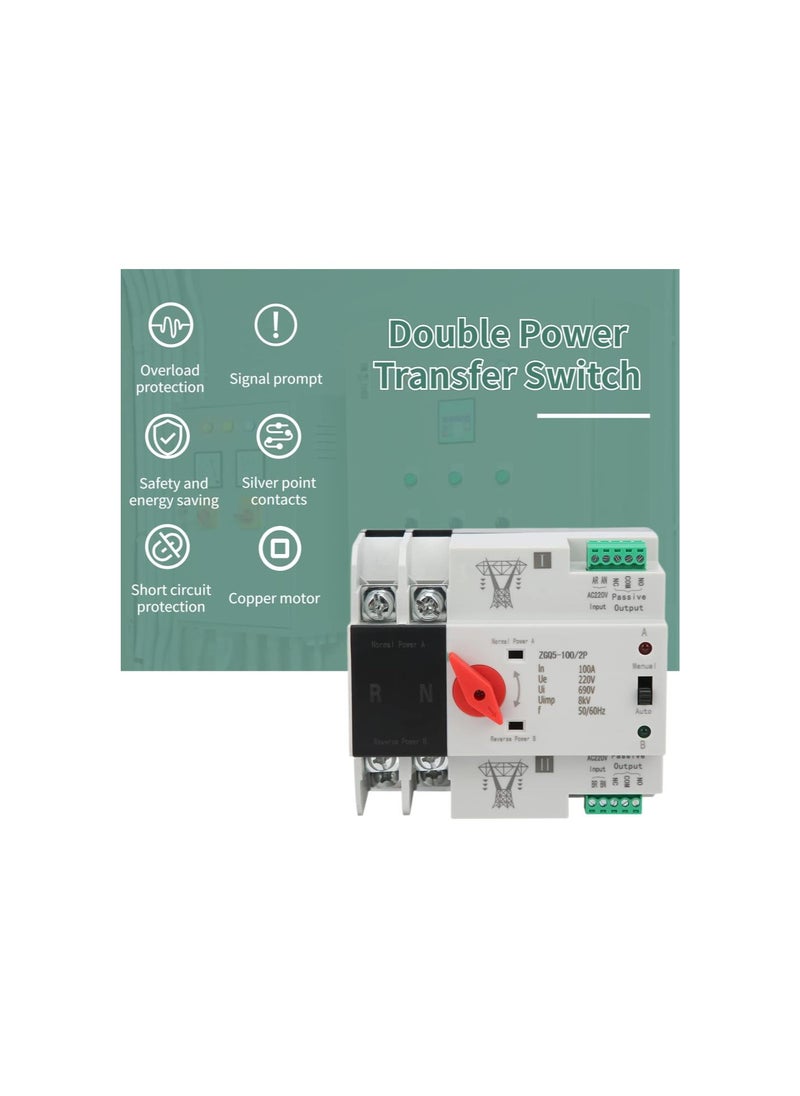 silvercnc - Dual Power Automatic Transfer Switch, 100A 220V 2P Mini ATS Dual Power Toggle Controlle, Din Rail Mounted Controller Electrical Type - Image 1