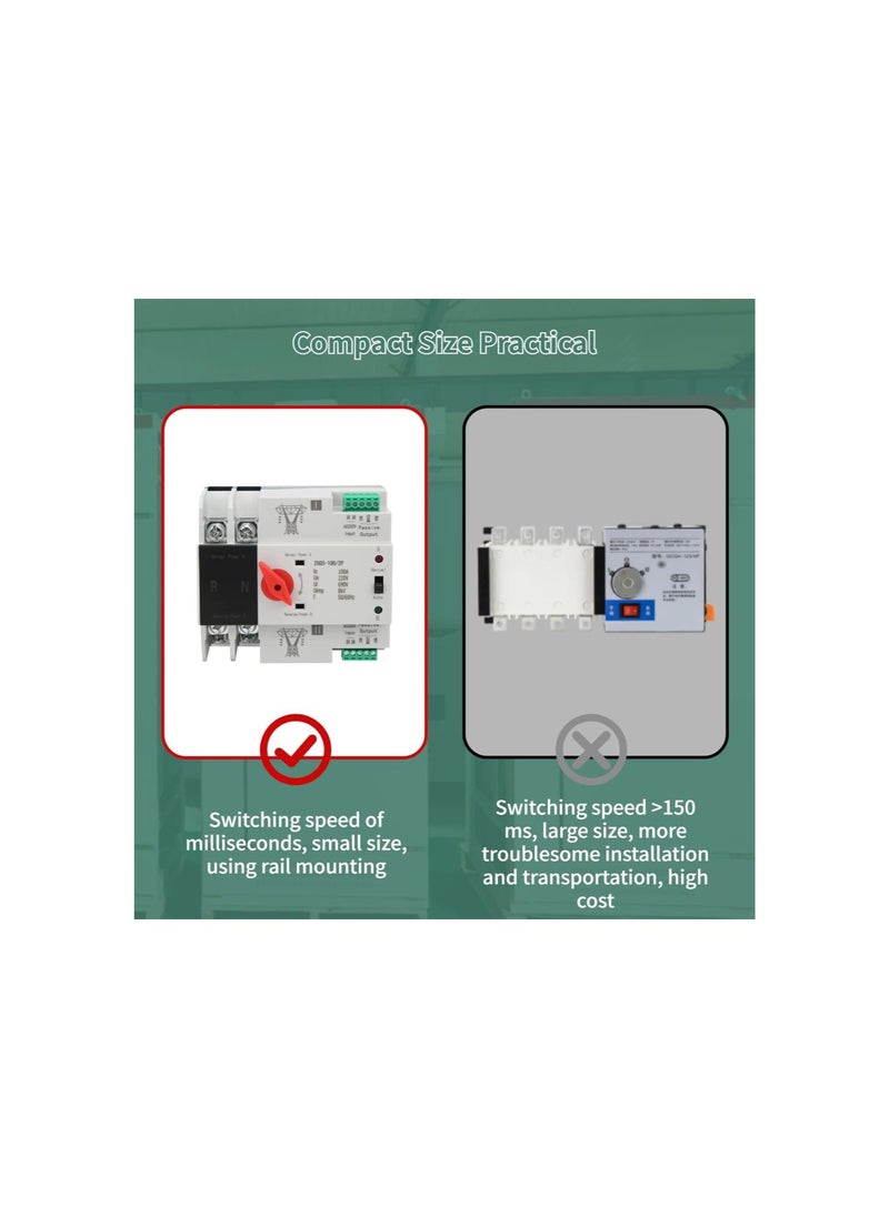 silvercnc - Dual Power Automatic Transfer Switch, 100A 220V 2P Mini ATS Dual Power Toggle Controlle, Din Rail Mounted Controller Electrical Type - Image 1