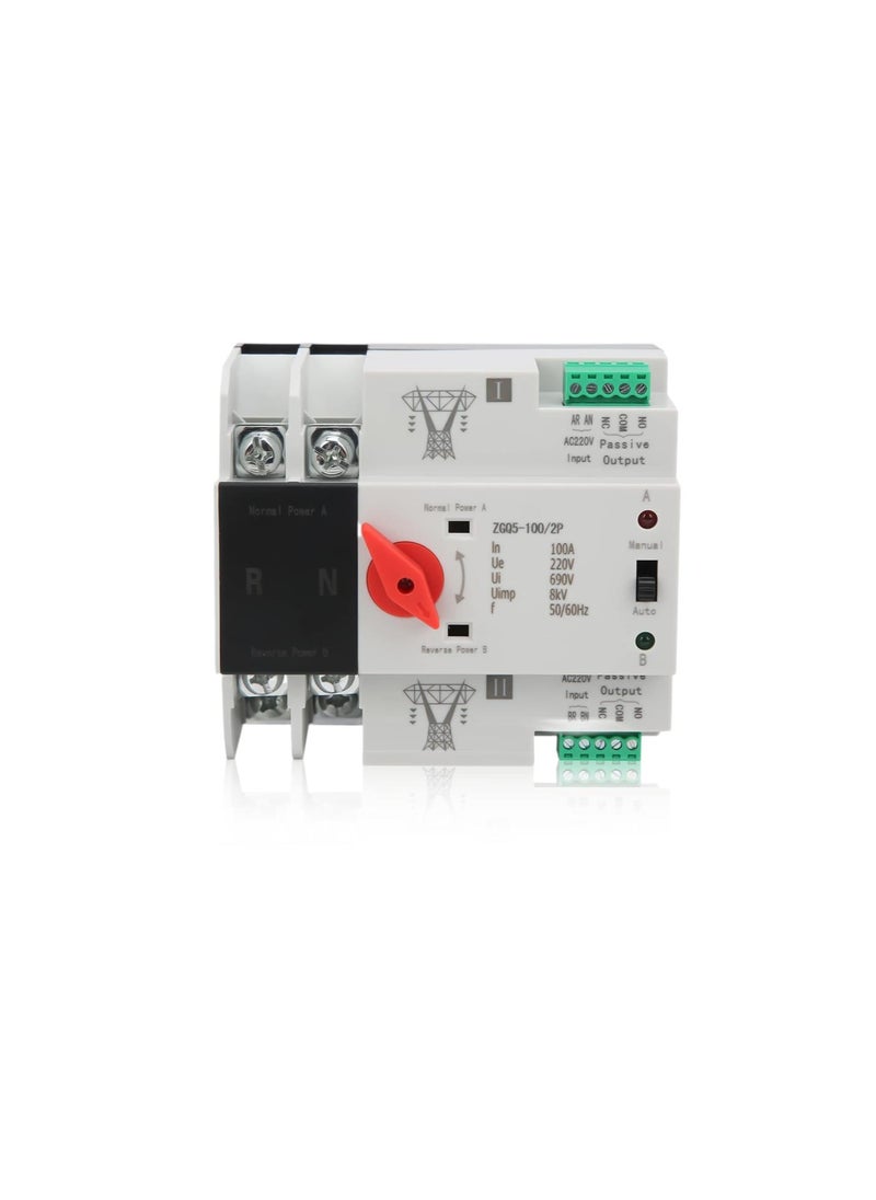silvercnc - Dual Power Automatic Transfer Switch, 100A 220V 2P Mini ATS Dual Power Toggle Controlle, Din Rail Mounted Controller Electrical Type - Image 1