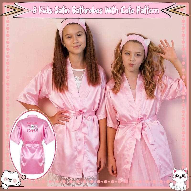 ZhouBoat Cats Lover Girls Spa Party Supplies, 8 Set Kids Pink Satin Robes, Plush Headbands, Tote Bags, Eye Masks Hair Scrunchies, Dress Up Birthday Party Favors Loves Cat Themed Celebration Decor - Image 2