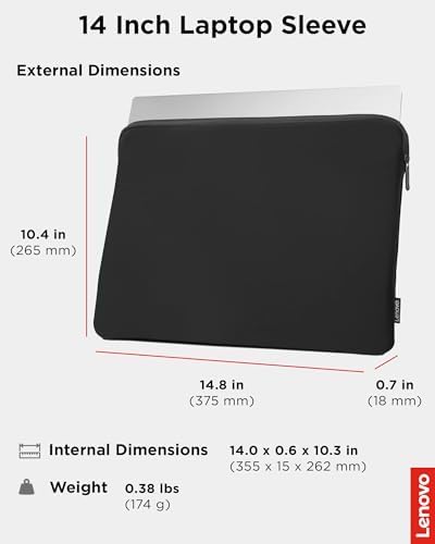 Lenovo Basic Laptop Sleeve 14 Inch NotebookTablet Compatible with MacBook AirPro Neoprene Material Soft Fleece Lining Zippered Top Opening Black - Image 3