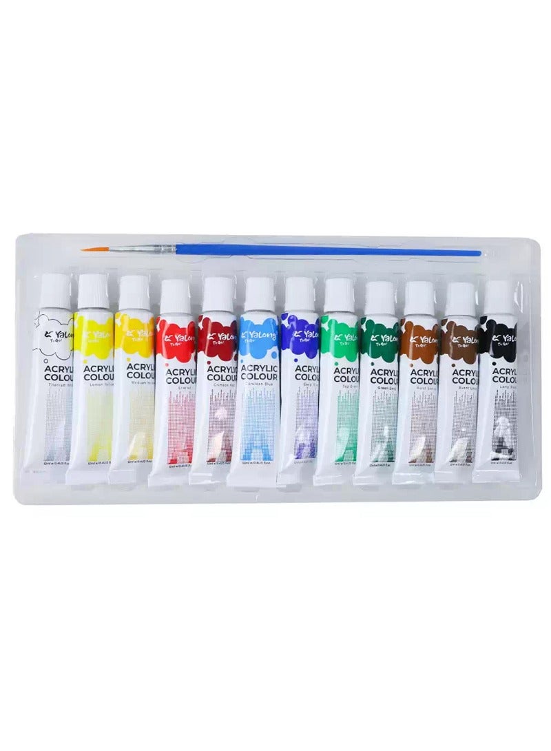 Yalong Artist Paint Acrylic Colors Tubes Set Non Toxic Vibrant Colors With 1 painting Brush- 12X12ml - Image 2