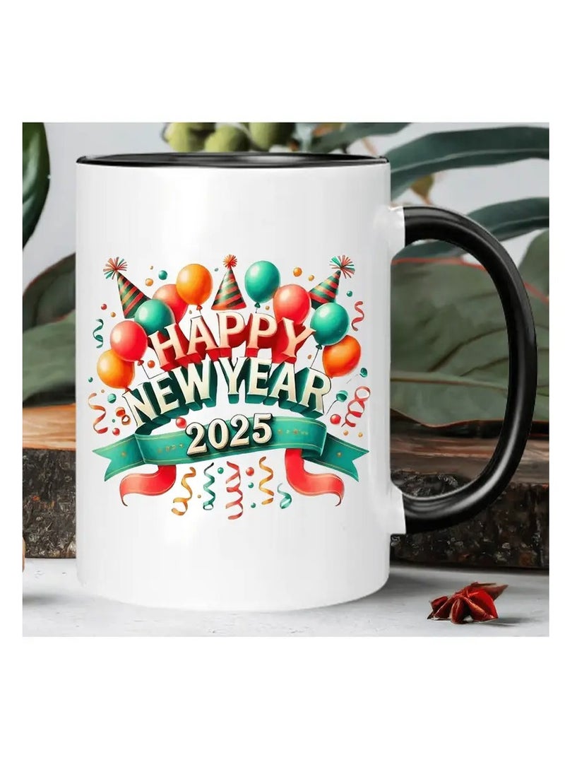 RYN 2025 New Year Ceramic Coffee Mug - Reusable, Insulated, Hand Wash Only - Perfect for Coffee Lovers, Unisex Black and White - Kitchen and Dining Tableware - Multipurpose Cup for Tea and Coffee - Image 2