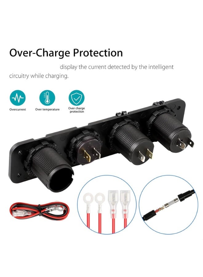 4 in 1 Marine Switch Panel, 12V 4.2A Dual USB Charger Socket Power Outlet & LED Voltmeter & Cigarette Lighter Socket & LED Lighted ON Off Rocker Toggle Switch for Truck Car Marine Boat - Image 2