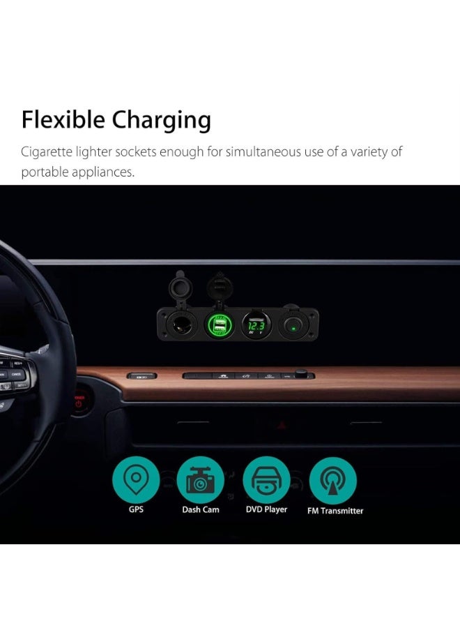4 in 1 Marine Switch Panel, 12V 4.2A Dual USB Charger Socket Power Outlet & LED Voltmeter & Cigarette Lighter Socket & LED Lighted ON Off Rocker Toggle Switch for Truck Car Marine Boat - Image 5