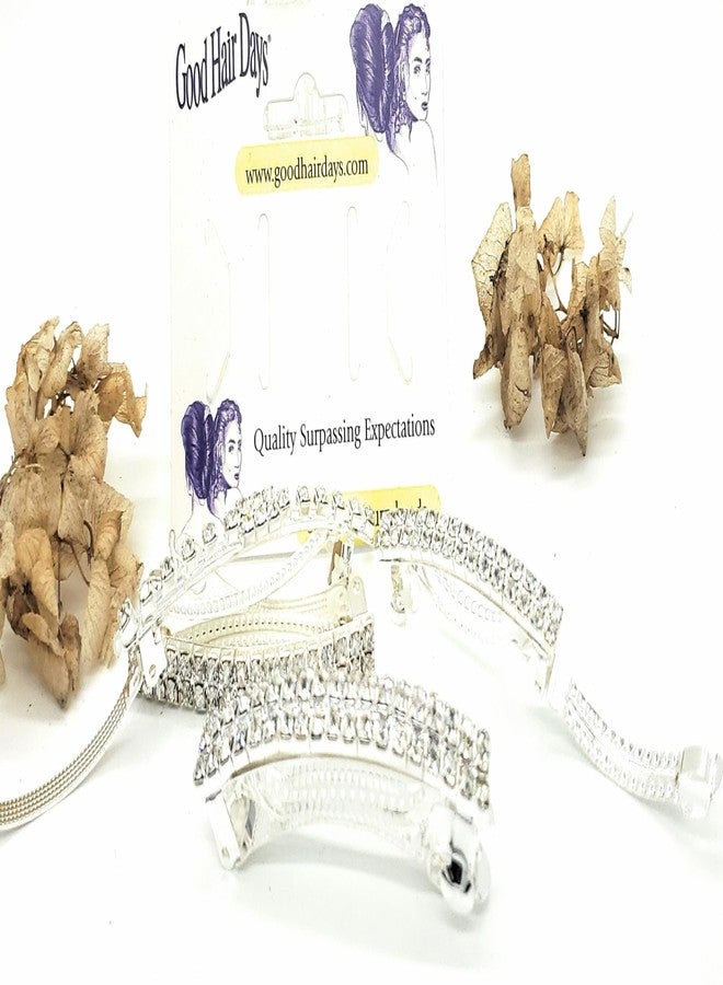 Good Hair Days 3" Crystal Rhinestone Barrette - Silver-Plated French Hair Clip with 6-Star Center Design - Elegant Hair Accessory for All Hair Types, Bridal, Wedding, Prom, Gifts - Image 5