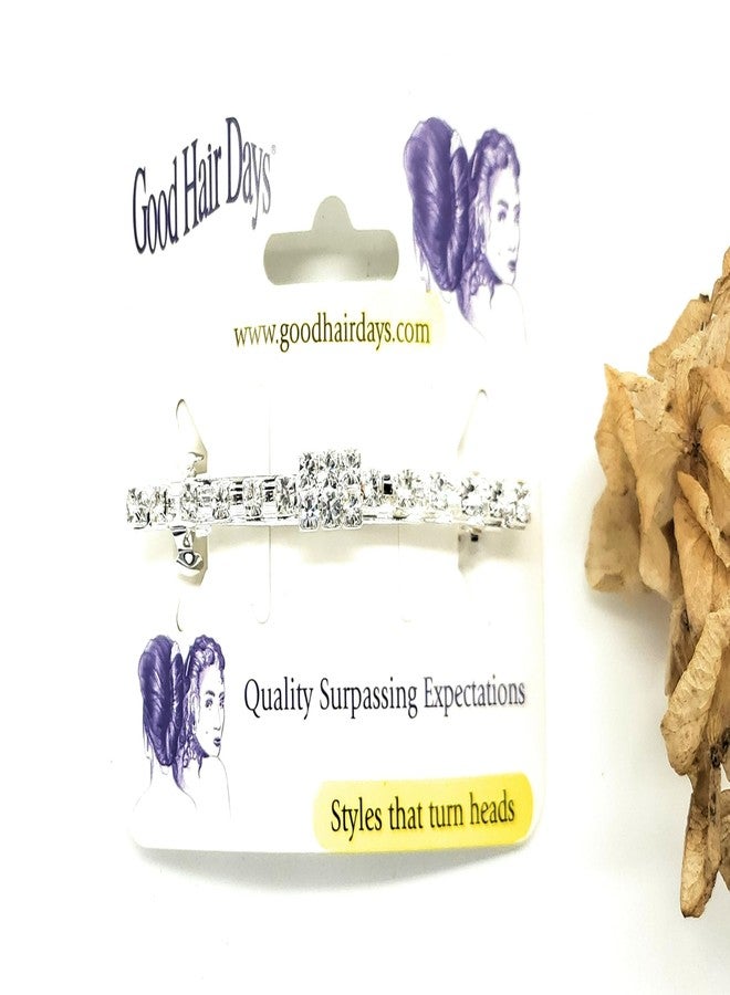 Good Hair Days 3" Crystal Rhinestone Barrette - Silver-Plated French Hair Clip with 6-Star Center Design - Elegant Hair Accessory for All Hair Types, Bridal, Wedding, Prom, Gifts - Image 1