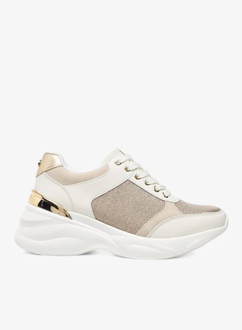 Womens Glitter Embellished Sneakers With Lace-Up Closure