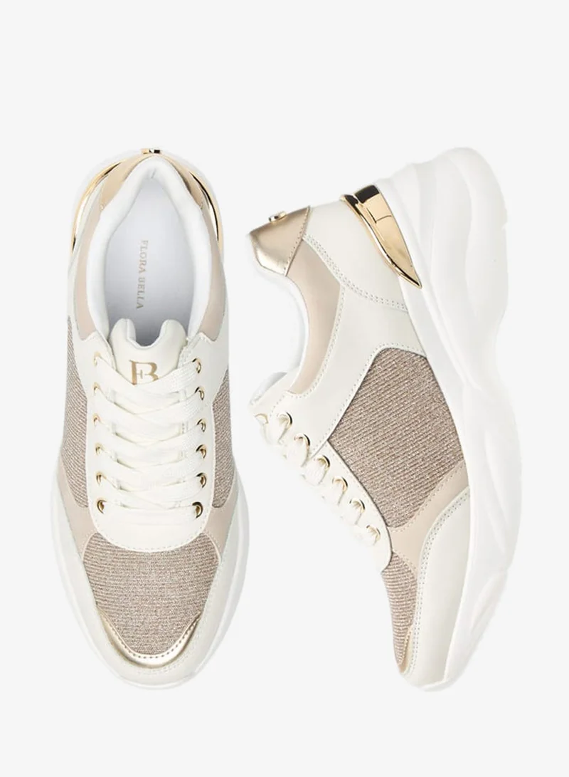 Flora Bella By Shoexpress Womens Glitter Embellished Sneakers With Lace-Up Closure