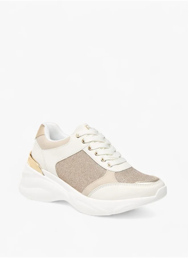 فلورا بيلا من شو إكسبرس Womens Glitter Embellished Sneakers With Lace-Up Closure