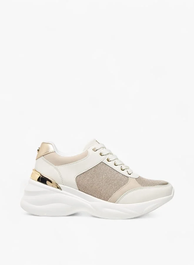 Flora Bella By Shoexpress Womens Glitter Embellished Sneakers With Lace-Up Closure