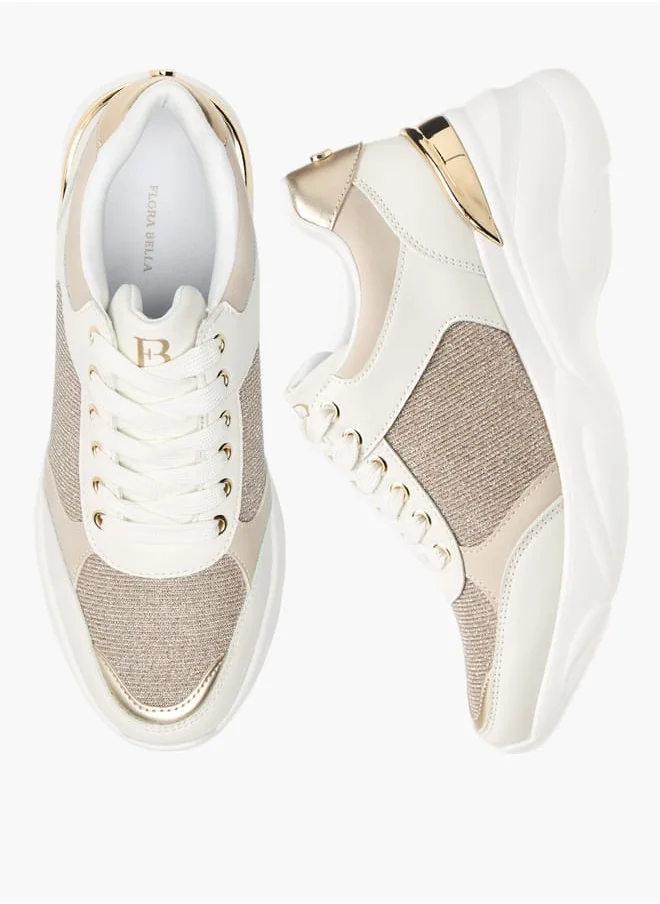 فلورا بيلا من شو إكسبرس Womens Glitter Embellished Sneakers With Lace-Up Closure