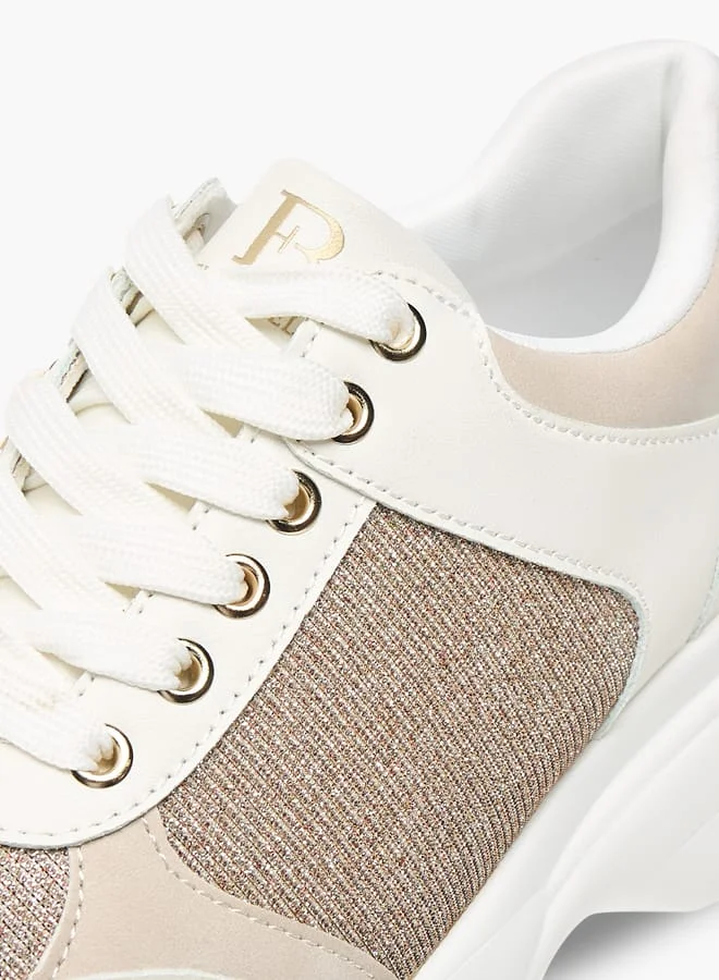 Flora Bella By Shoexpress Womens Glitter Embellished Sneakers With Lace-Up Closure