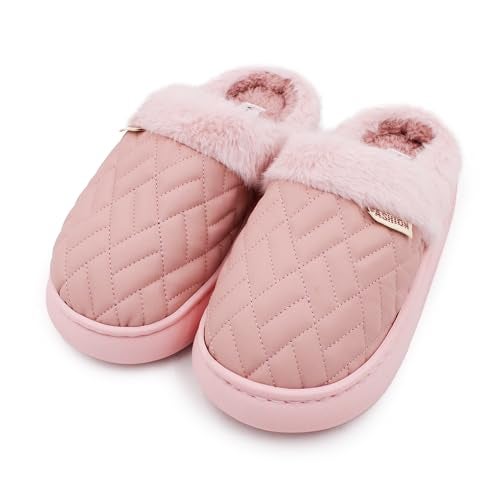VRITRAZ Women’s Warm Winter Shoes | Soft Fur Lined Slippers | Anti-Slip Cozy Indoor Outdoor Footwear | Comfortable Quilted Home Shoes for Ladies (Pink – Size 7) - Image 1
