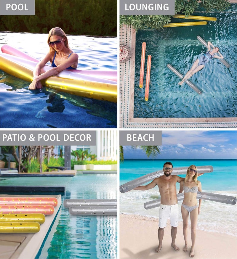 POZA 2 Pack Inflatable Jumbo Pool Noodles Floats - Premium Luxurious 74 Inch Giant Water Floating Noodles Filled with Sparkle Confetti, Pool Float for Swimming Pool, Beach & Lake - Image 3