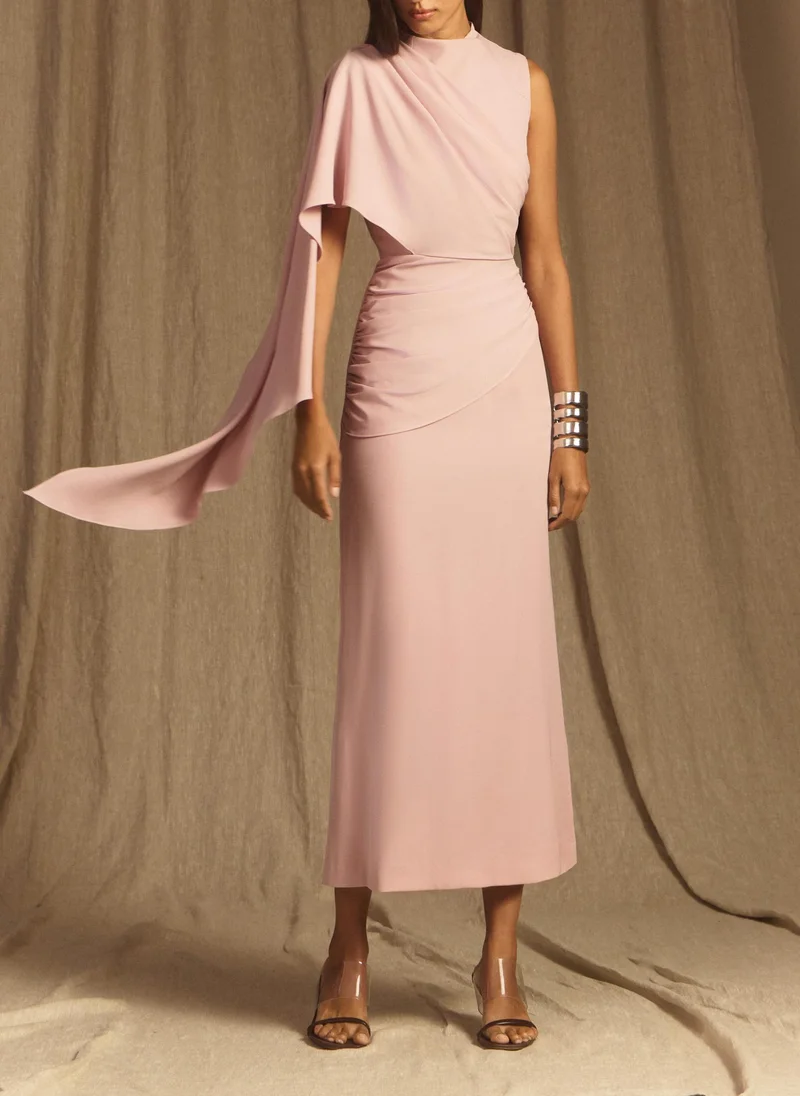 ليتشي فستان ماكسي مع ثنيات على الكتف الواحد