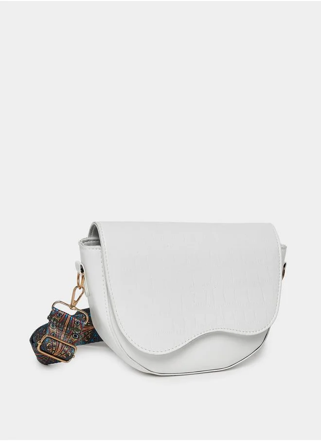 Styli Textured Saddle Bag with Detachable Printed Strap