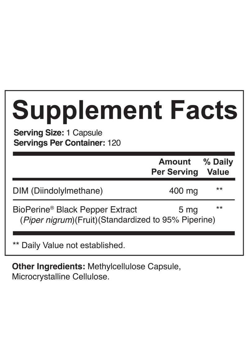 NutriFlair DIM Supplement 400mg with Bioperine, 120 Capsules - Image 2