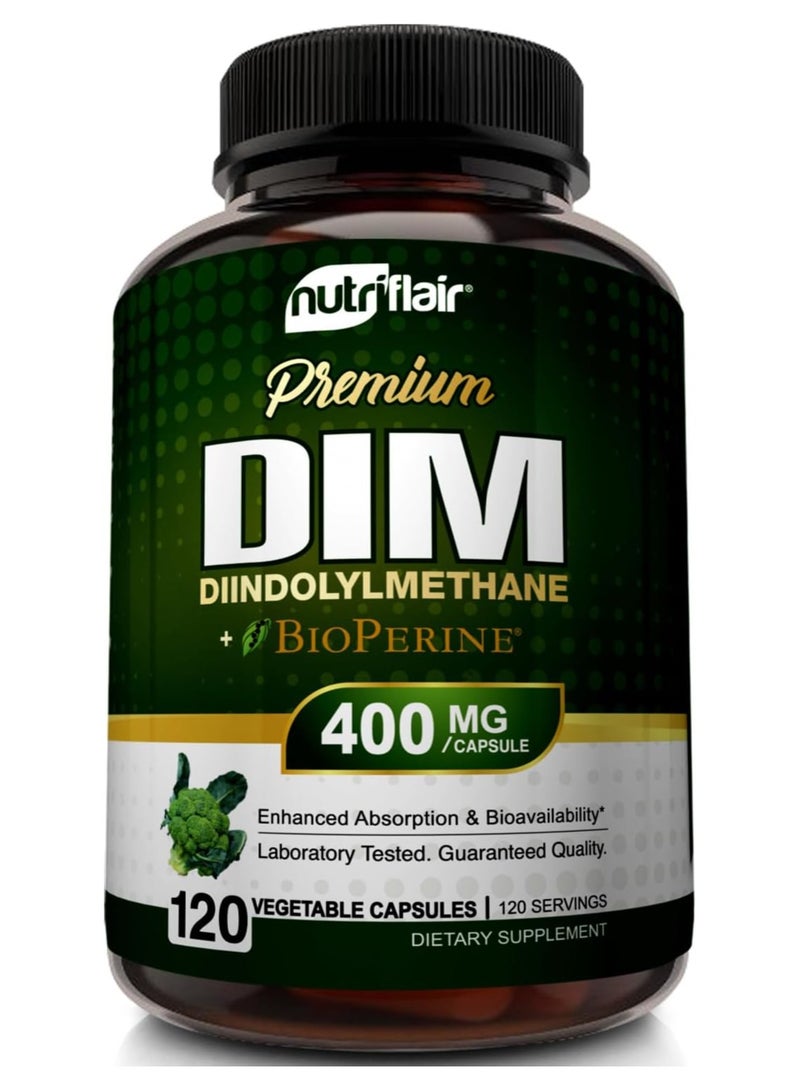 NutriFlair DIM Supplement 400mg with Bioperine, 120 Capsules - Image 1