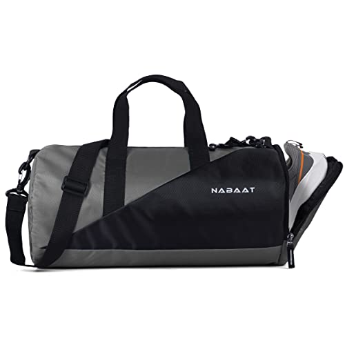 NABAAT Polyester Gym Bags for Men and Women Duffle Bag/Sports Bag/Shoulder Side Bag for Travel, Water Resistant with Shoe Compartment (Grey_Black, GMB-GRBK2) - Image 1