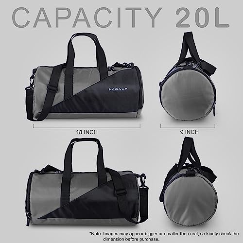 NABAAT Polyester Gym Bags for Men and Women Duffle Bag/Sports Bag/Shoulder Side Bag for Travel, Water Resistant with Shoe Compartment (Grey_Black, GMB-GRBK2) - Image 5
