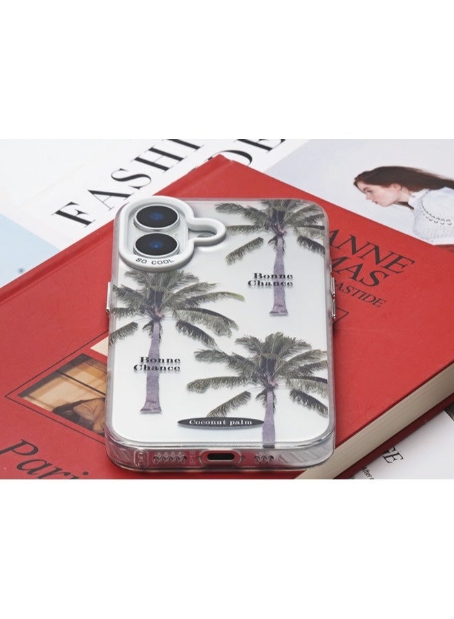 ShebSheb iPhone 16 Palm Tree Phone Case, Shiny Silver Tropical Romantic Style, Electroplated Craft with Layered Aesthetic, Drop-Proof, Scratch-Resistant, and Shockproof - Image 4