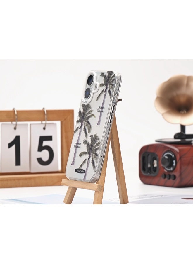 ShebSheb iPhone 16 Palm Tree Phone Case, Shiny Silver Tropical Romantic Style, Electroplated Craft with Layered Aesthetic, Drop-Proof, Scratch-Resistant, and Shockproof - Image 2