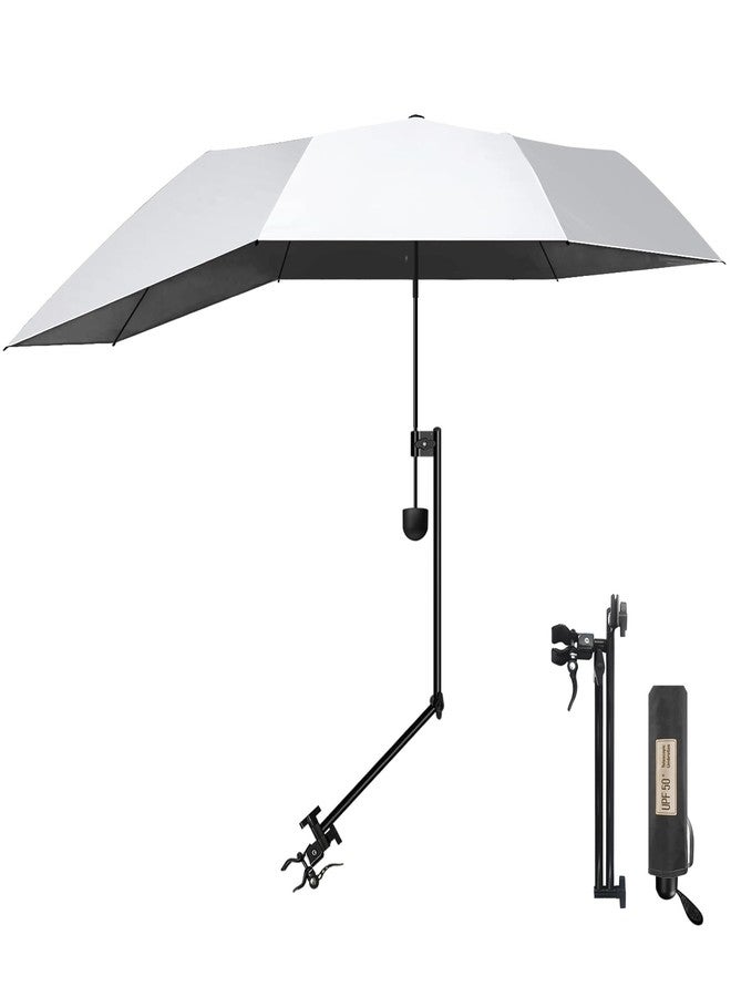 DUOUPA UPF 50+ Beach Umbrella/Sun Shade - Portable Umbrella for Sports & Outdoors - Secure Clamp, 360-Degree Swivel Adjustable Position for Maximum Sun Protection (Silver/Black, L) - Image 1
