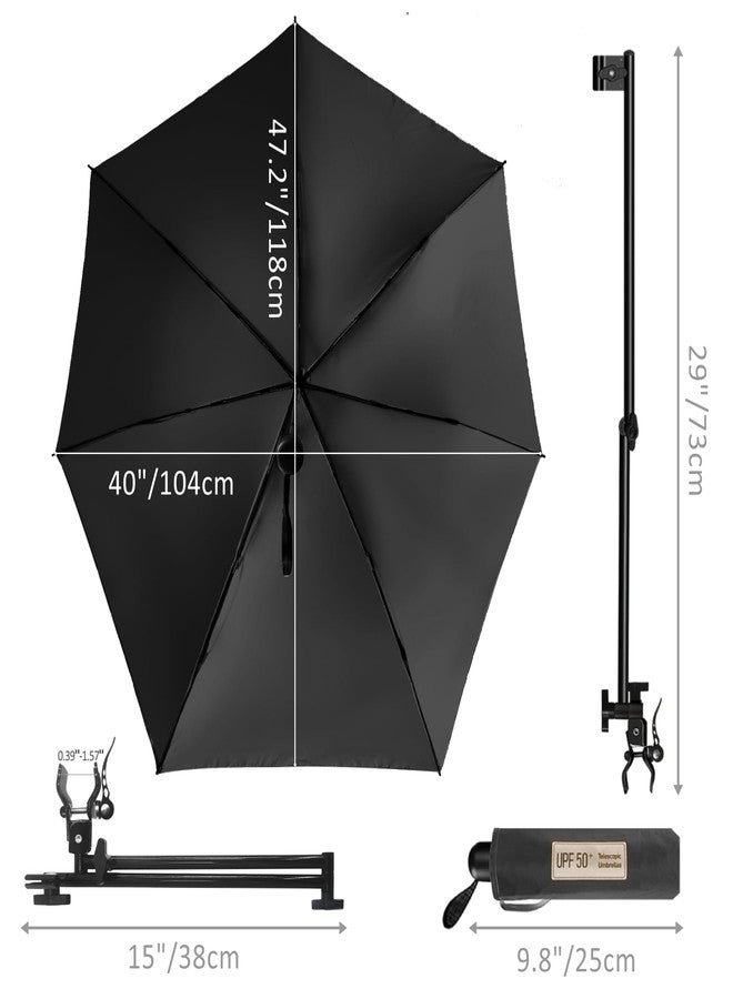 DUOUPA UPF 50+ Beach Umbrella/Sun Shade - Portable Umbrella for Sports & Outdoors - Secure Clamp, 360-Degree Swivel Adjustable Position for Maximum Sun Protection (Silver/Black, L) - Image 2
