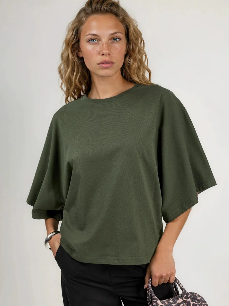 بوسيم BUSEM Oversized Ribbed Crew Neck T-Shirt