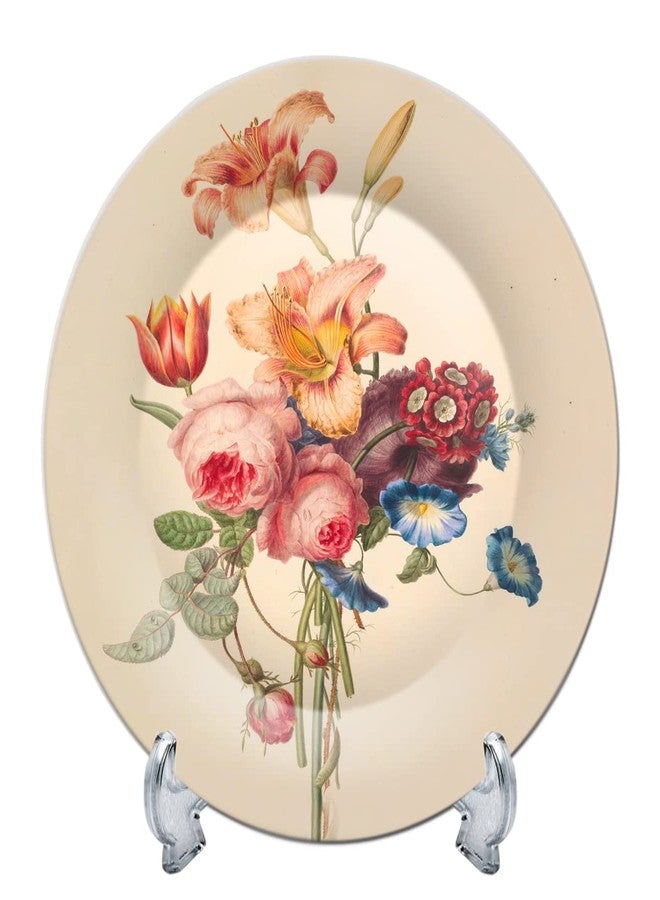 JIKRAA® Flower Bunch Ceramic Designer Plate/Platter With Stand, Decorative Plates for Living Room I 8 Inch - Image 1