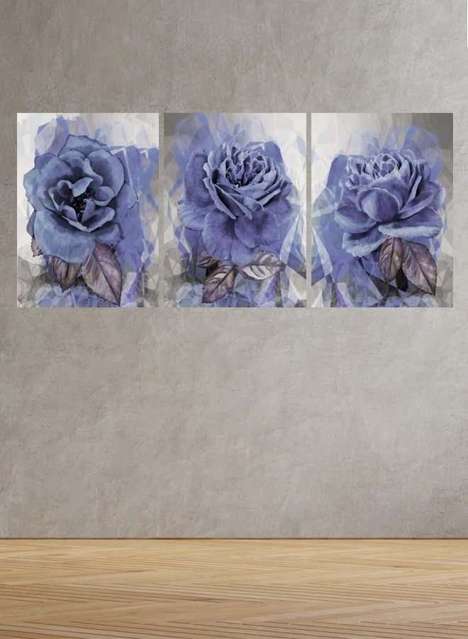 ماركتنا لوحة جدارية فنية لتزين الحائط بتصميم ورود، ثلاث قطع ،مقاس120X60سم - Image 1