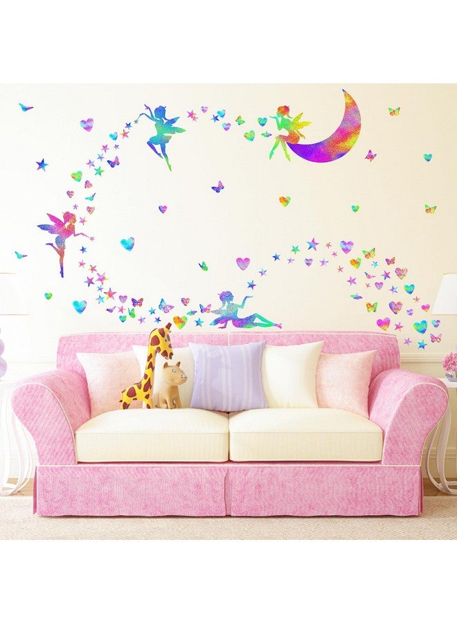 THEYGE Colorful Fairy Decals Cute Heart Butterfly Star Pink Purple Girly Peel & Stick for Girls Bedroom Nursery Decor - Image 1