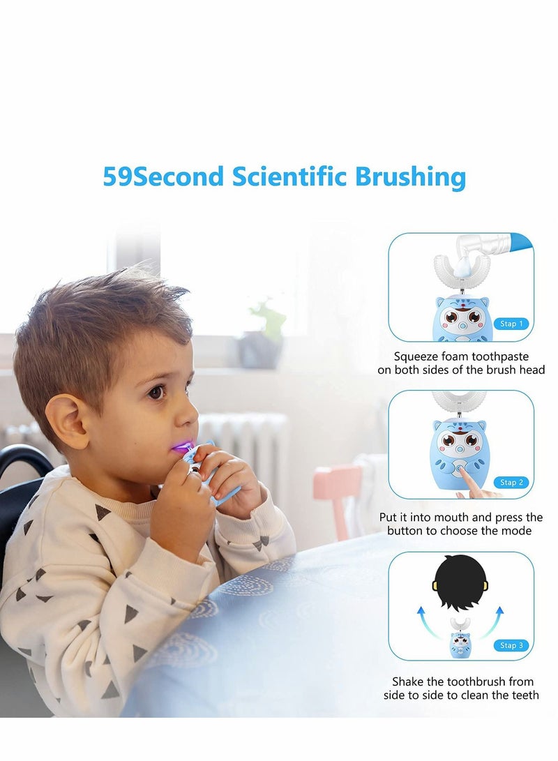 SYOSI Kids Toothbrush Electric, U Shaped Ultrasonic Automatic Toothbrush, Six Cleaning Modes, Cartoon Modeling Design for Kids, Special Birthday Gift (2-6age, Blue)  - Image 5