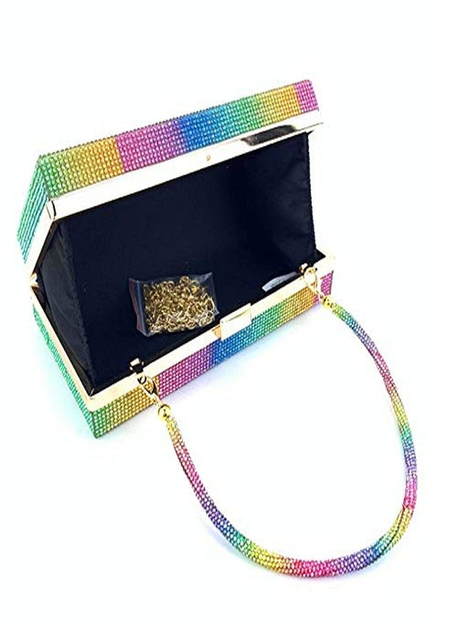 Lobagve Van Caro Women Rainbow Evening Clutch Bag,Rhinestone Colorful Square Box Shoulder Handbag for Wedding Party Tote Purse,Big Rainbow - Image 5
