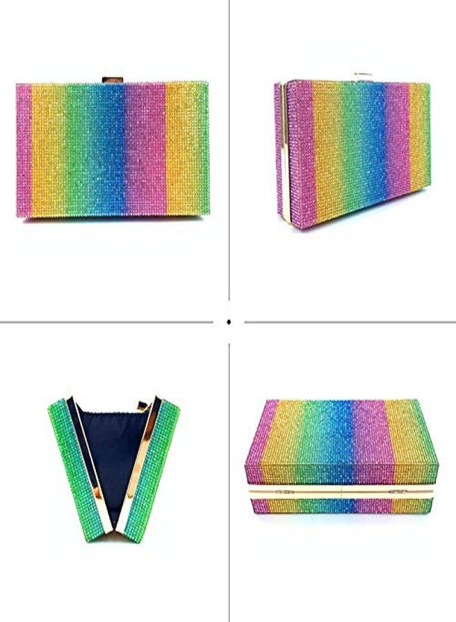 Lobagve Van Caro Women Rainbow Evening Clutch Bag,Rhinestone Colorful Square Box Shoulder Handbag for Wedding Party Tote Purse,Big Rainbow - Image 4