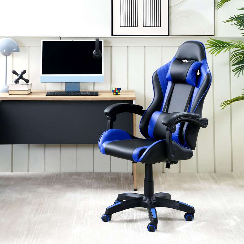 Pan Home Rockstar Gaming Chair - Blue and Black for Gamers