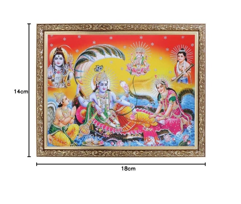BM TRADERS Vishnu Lakshmi Silver Zari Art Work Photo In Copper Gold Artwork Frame Big 14 X 18 Inches - Image 4