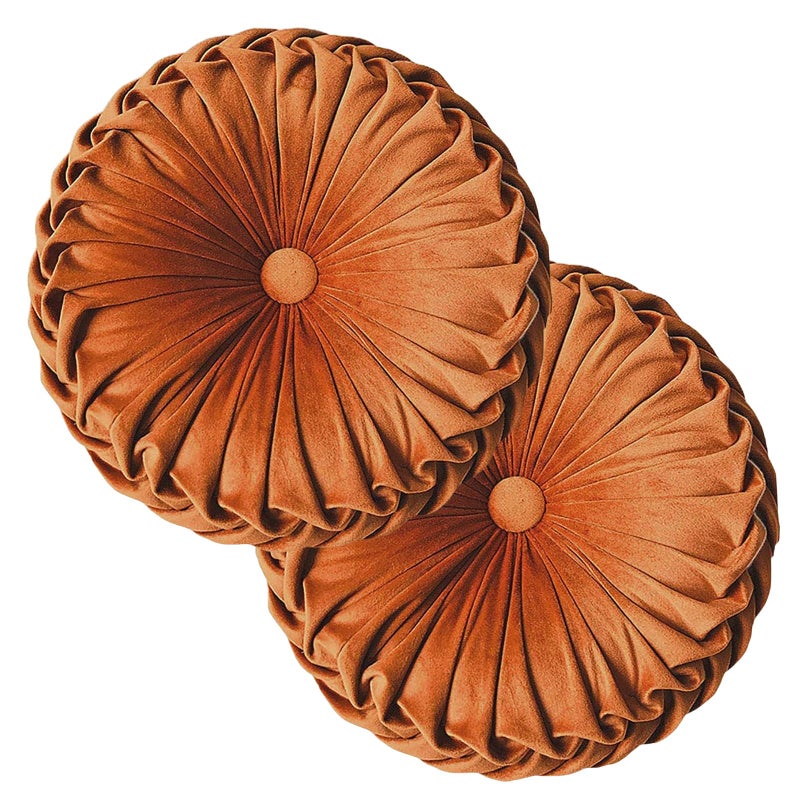 Teieas 2 Pcs Round Throw Pillows Decorative Pumpkin Velvet Boho Pleated Bed Pillows Back Support for Couch Chair Dorm Car 1496 Orange - Image 2