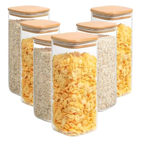 Ash  Roh Ash & Roh Square Glass Spice Jars with Airtight Bamboo Lids, Perfect for Storing Spices, Herbs, and Seasonings (pack of 6, 270ml) - Image 1