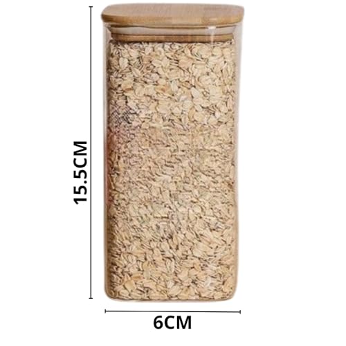 Ash  Roh Ash & Roh Square Glass Spice Jars with Airtight Bamboo Lids, Perfect for Storing Spices, Herbs, and Seasonings (pack of 6, 270ml) - Image 2