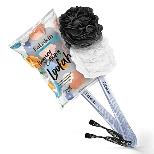 Fabskin Bath Body Brush Loofah For Men & Women With Long Handle | Body Bath Brush | Back Scrubber For Bathing | Made In India (Black and White) - Image 1