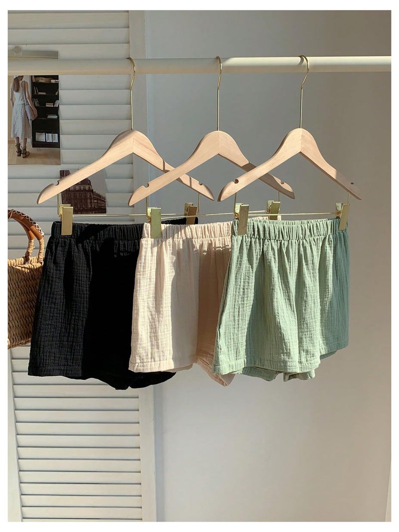 MakeMeChic Women's 3 Pack Linen Shorts Plaid Gingham Striped Summer Beach Boxer Shorts Black Beige Green Small - Image 3