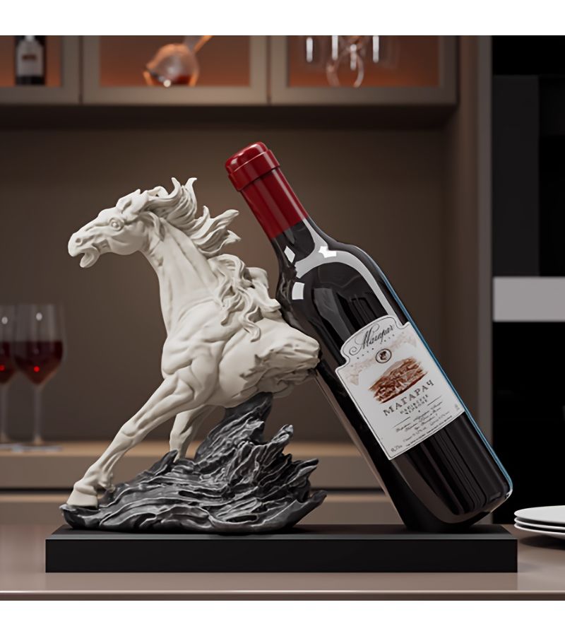 Black Horse Head Wine Rack Collectible Resin Figurine Living Room Cabinet Decor Gift - Image 1