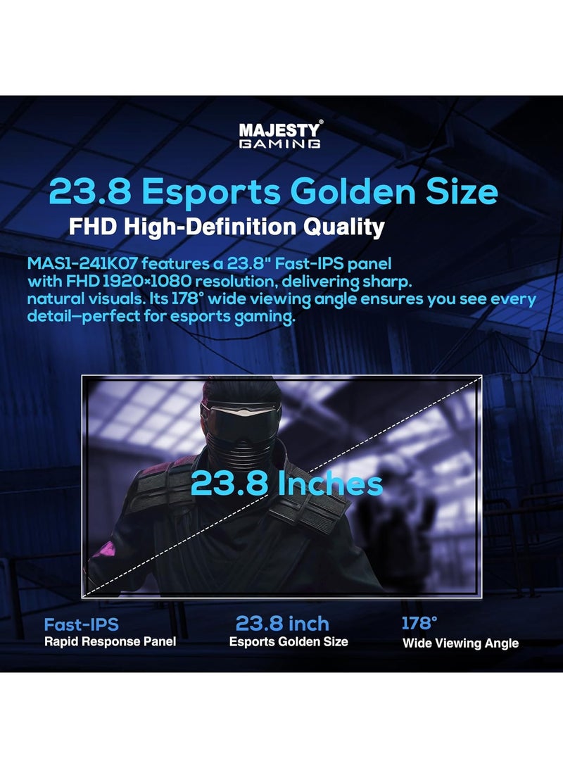 Majesty Majesty 23.8 Inch FHD 1920x1080 Gaming Monitor, HDR, 100% sRGB, G-SYNC, IPS, 120Hz, 1ms, On-Board Speakers, HDMI, VESA - Image 3