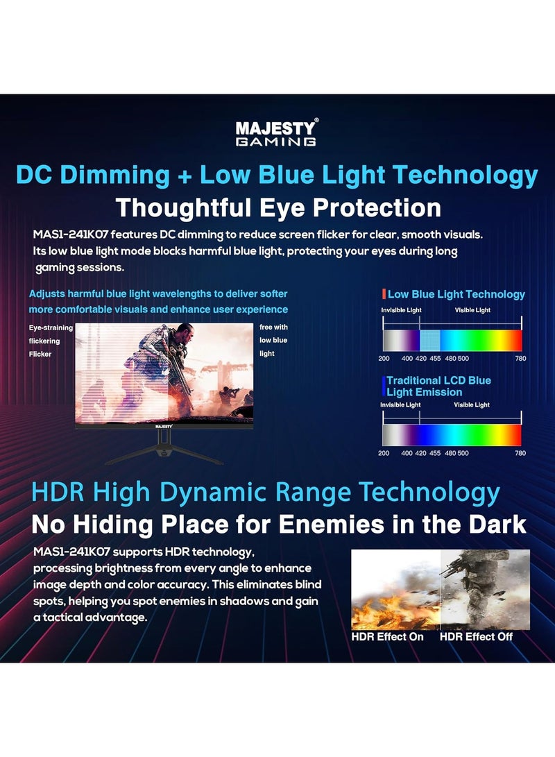 Majesty Majesty 23.8 Inch FHD 1920x1080 Gaming Monitor, HDR, 100% sRGB, G-SYNC, IPS, 120Hz, 1ms, On-Board Speakers, HDMI, VESA - Image 5