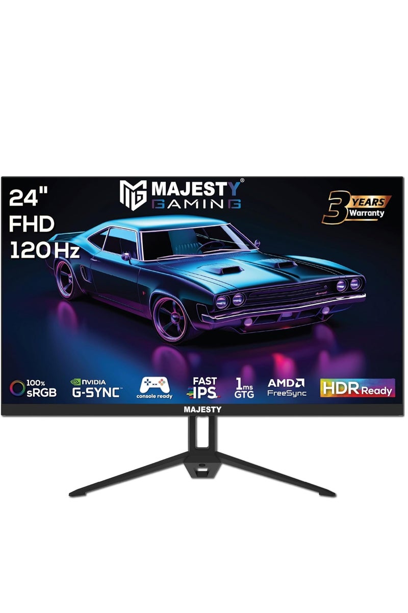 Majesty Majesty 23.8 Inch FHD 1920x1080 Gaming Monitor, HDR, 100% sRGB, G-SYNC, IPS, 120Hz, 1ms, On-Board Speakers, HDMI, VESA - Image 1