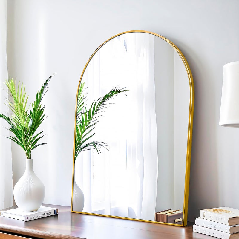 SCWFGZ 20x30 Arch Mirror Rectangle Wall Mounted Metal Frame Mirrors for Entryway Bedroom Bathroom Living Room 20 30 24x36 inch Black Silver Gold