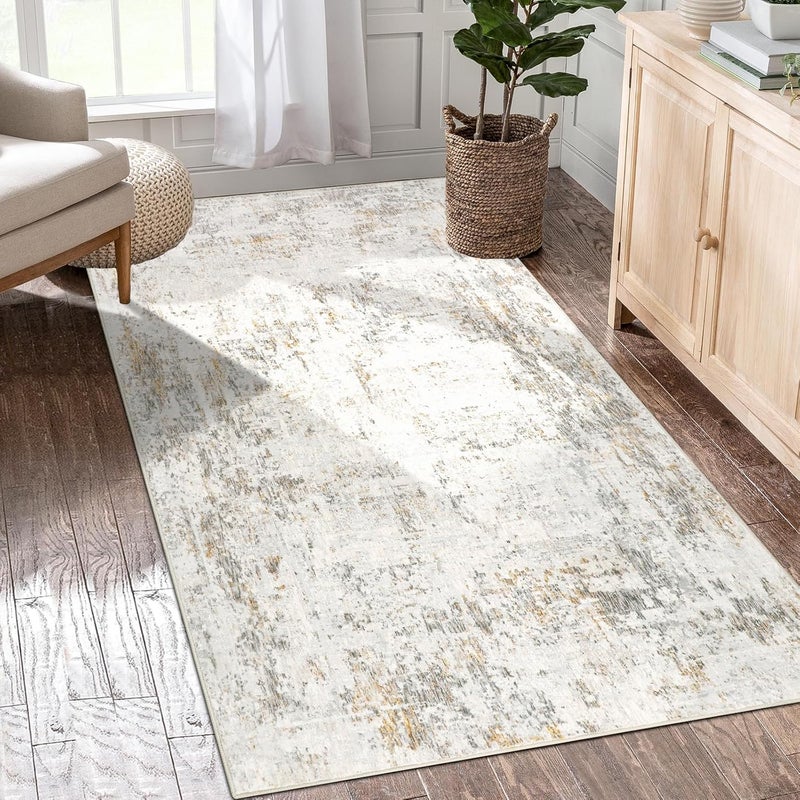 Capslpad Abstract Rug Modern Short Pile Soft Faux Wool Hallway Runner Washable Non-Slip Minimalist Floor Mat Rugs for Bedroom Office Kitchen Decoration Beige 80x150cm - Image 1