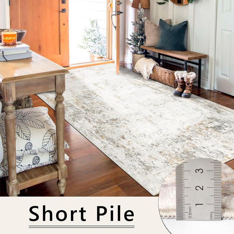 Capslpad Abstract Rug Modern Short Pile Soft Faux Wool Hallway Runner Washable Non-Slip Minimalist Floor Mat Rugs for Bedroom Office Kitchen Decoration Beige 80x150cm - Image 3